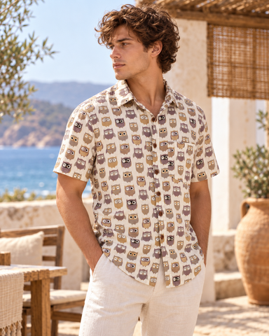 Cute Owl Men's Cotton Shirt - Kartikeya Jaipur