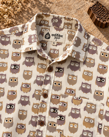 Cute Owl Men's Cotton Shirt - Kartikeya Jaipur