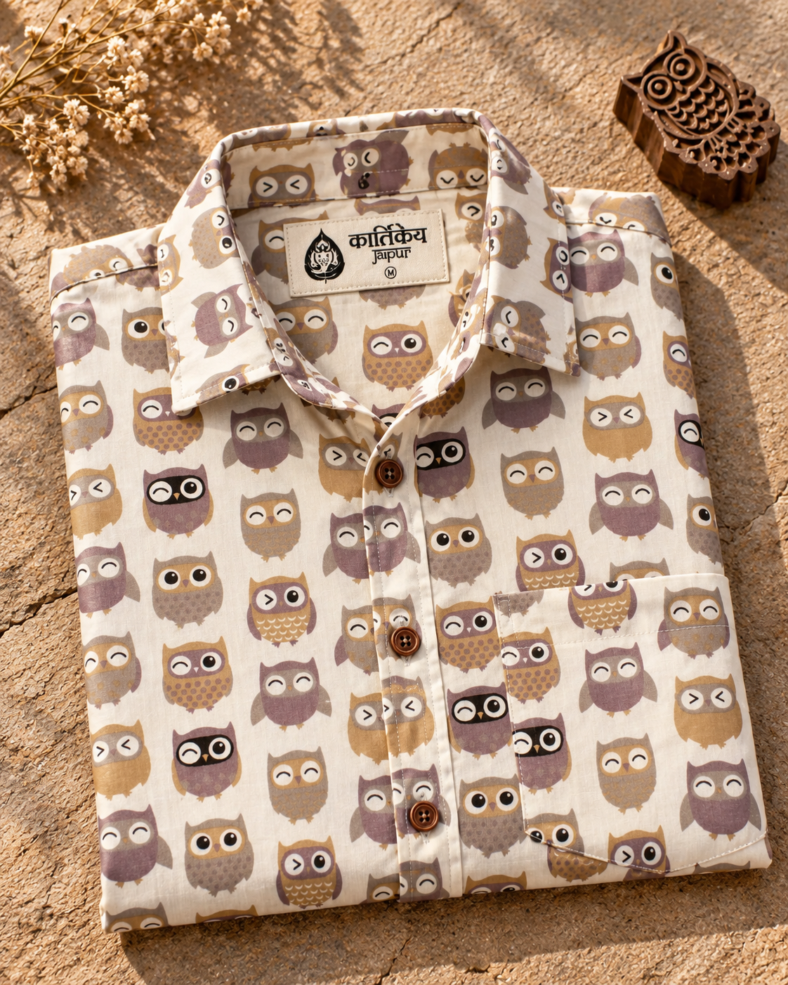 Cute Owl Men's Cotton Shirt - Kartikeya Jaipur