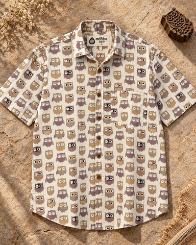 Cute Owl Men's Cotton Shirt - Kartikeya Jaipur