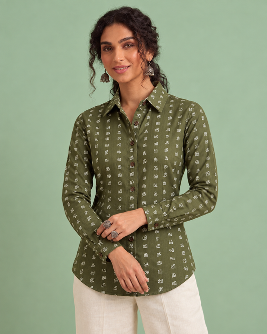 Tamil Alphabet Full Sleeves Classic Shirt for Women
