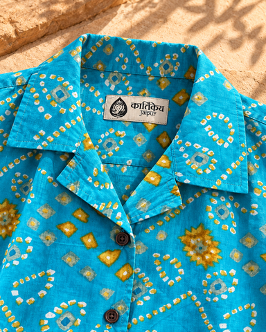Oversized Bandhej Print Cuban Shirt For Womens