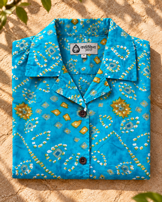 Oversized Bandhej Print Cuban Shirt For Womens