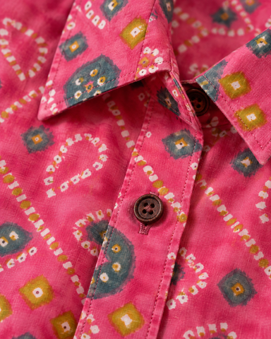 Women Traditional Bandhej Print Cotton Shirt - Peach