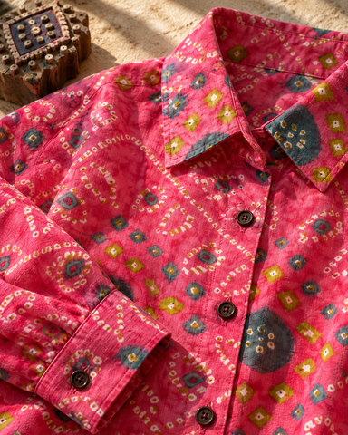 Women Traditional Bandhej Print Cotton Shirt - Peach