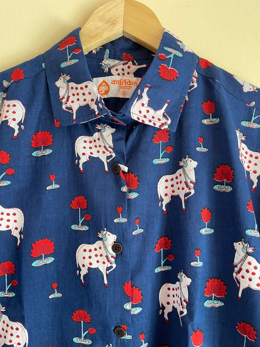 Womens Pichwai Cow Print Cotton Full Sleeves Shirt