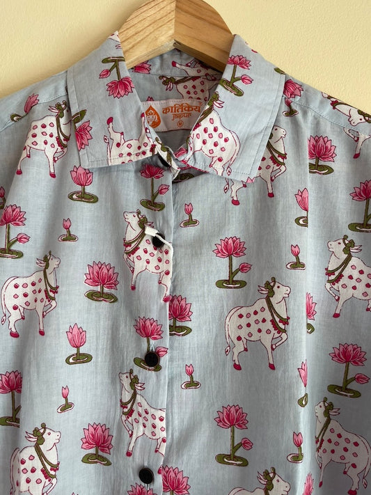 Womens Pichwai Cow Print Cotton Full Sleeves Shirt