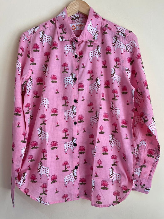 Womens Pichwai Cow Print Cotton Full Sleeves Shirt