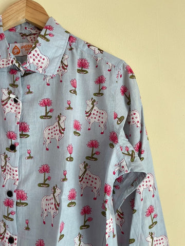 Womens Pichwai Cow Print Cotton Full Sleeves Shirt
