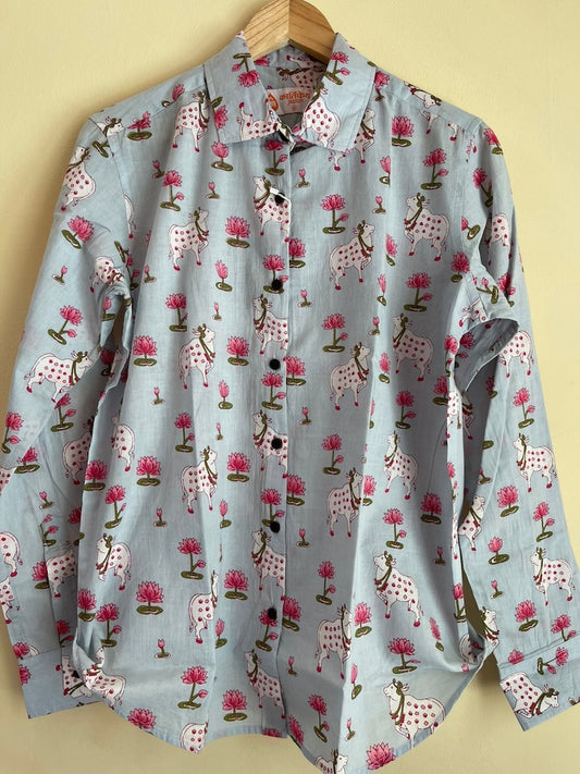 Womens Pichwai Cow Print Cotton Full Sleeves Shirt