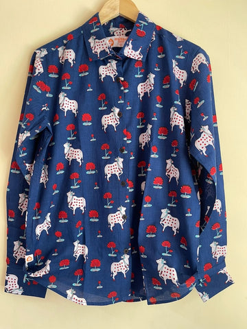 Womens Pichwai Cow Print Cotton Full Sleeves Shirt