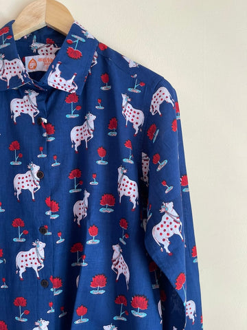 Womens Pichwai Cow Print Cotton Full Sleeves Shirt