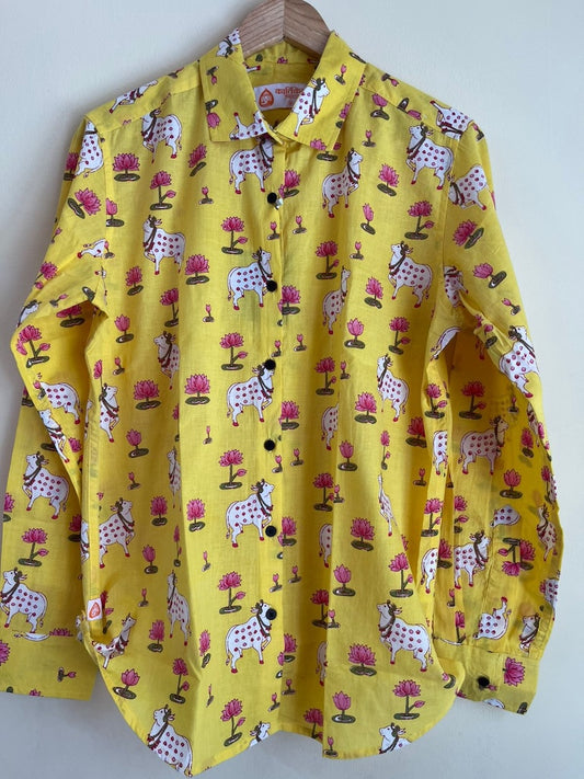 Womens Pichwai Cow Print Cotton Full Sleeves Shirt