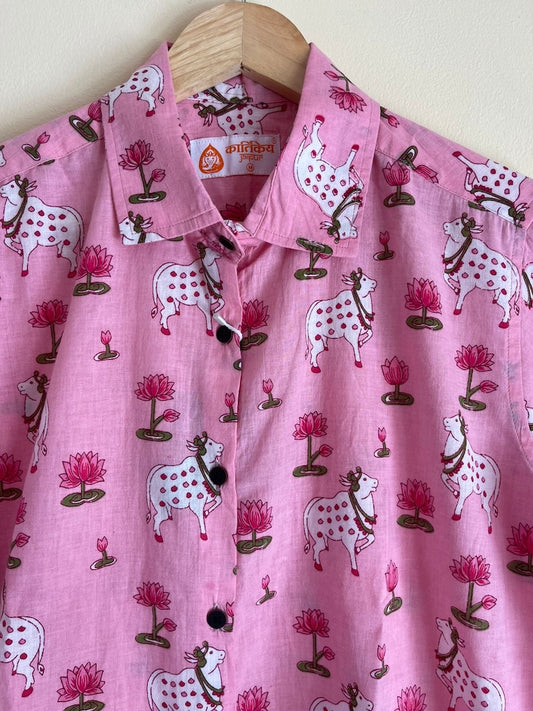 Womens Pichwai Cow Print Cotton Full Sleeves Shirt