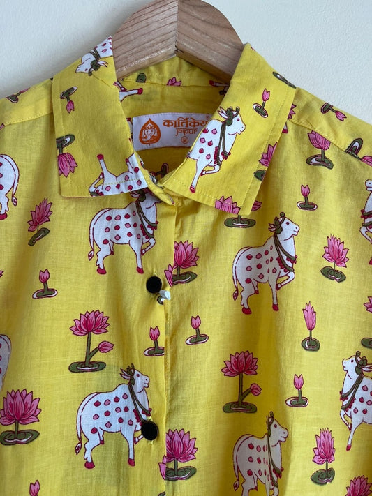 Womens Pichwai Cow Print Cotton Full Sleeves Shirt