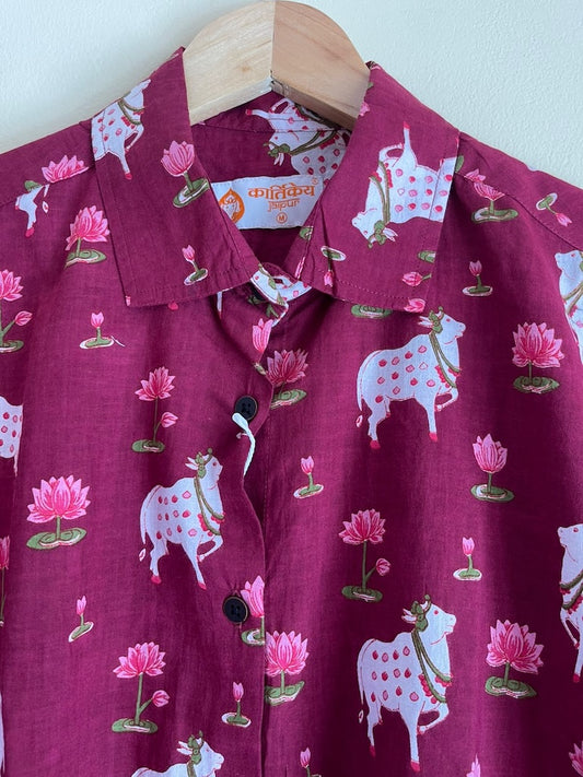 Womens Pichwai Cow Print Cotton Full Sleeves Shirt