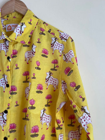 Womens Pichwai Cow Print Cotton Full Sleeves Shirt