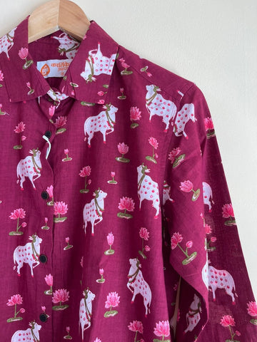 Womens Pichwai Cow Print Cotton Full Sleeves Shirt