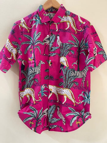 Pink Jungle Vintage Cotton Half Sleeve Shirt for Men