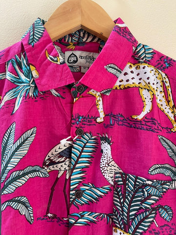 Pink Jungle Vintage Cotton Half Sleeve Shirt for Men
