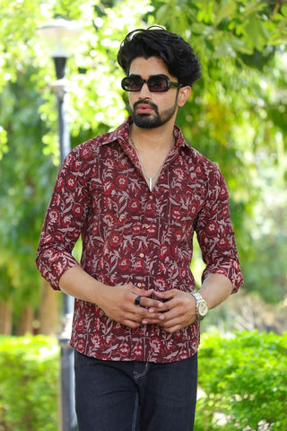 Classic Floral Hand Block Plus Size Full Sleeve Shirt