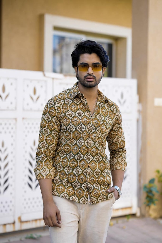 Classic Floral Hand Block Plus Size Full Sleeve Shirt