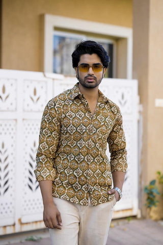 Classic Floral Hand Block Plus Size Full Sleeve Shirt