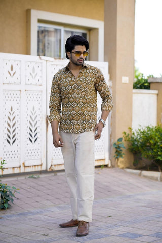 Classic Floral Hand Block Plus Size Full Sleeve Shirt