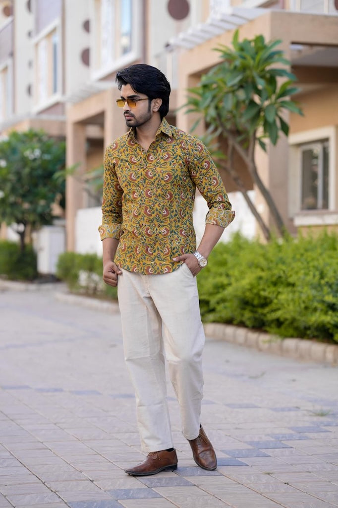 Classic Floral Hand Block Plus Size Full Sleeve Shirt