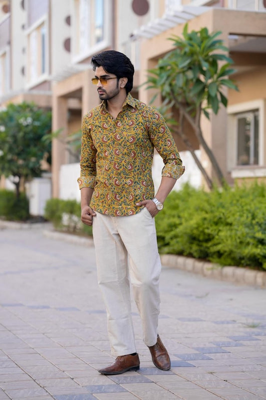 Classic Floral Hand Block Plus Size Full Sleeve Shirt