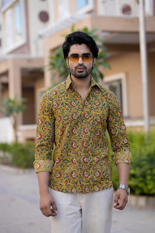 Classic Floral Hand Block Plus Size Full Sleeve Shirt