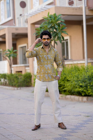 Classic Floral Hand Block Plus Size Full Sleeve Shirt