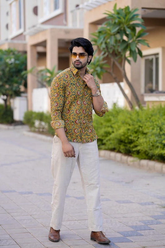 Classic Floral Hand Block Plus Size Full Sleeve Shirt