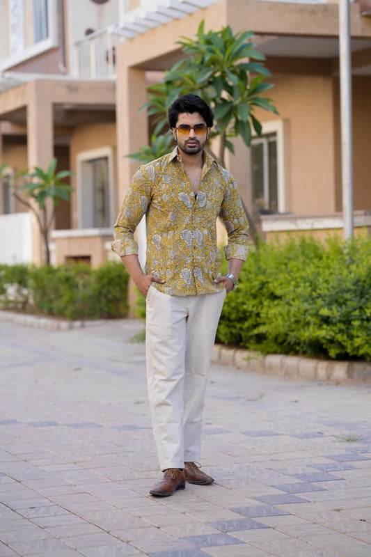 Classic Floral Hand Block Plus Size Full Sleeve Shirt