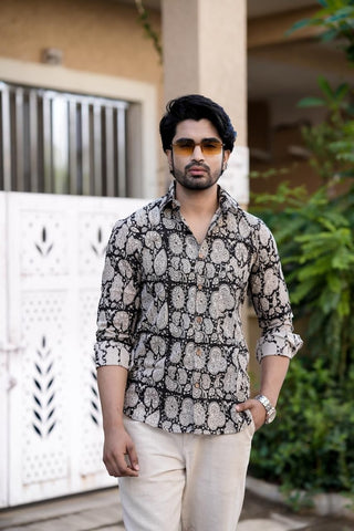 Classic Floral Hand Block Plus Size Full Sleeve Shirt