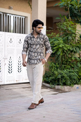 Classic Floral Hand Block Plus Size Full Sleeve Shirt