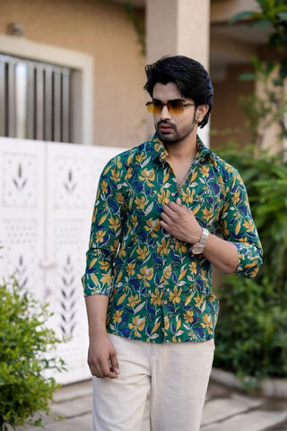 Classic Floral Hand Block Plus Size Full Sleeve Shirt