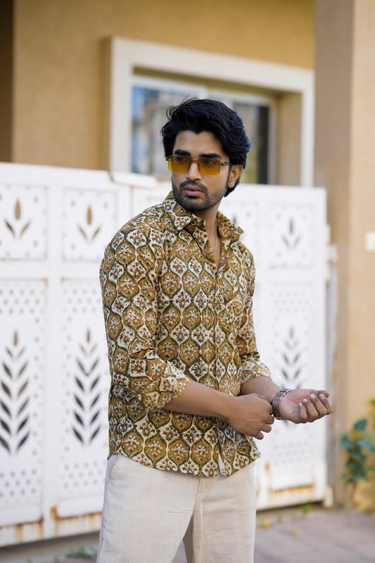 Classic Floral Hand Block Plus Size Full Sleeve Shirt