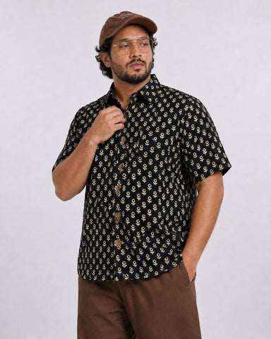 Traditional Sanganeri Print Half Sleeve Plus Size Shirt for Men