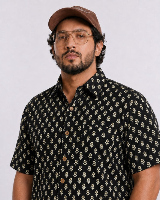 Traditional Sanganeri Print Half Sleeve Plus Size Shirt for Men