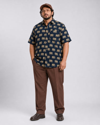 Elephant Print Half Sleeve Plus Size Shirt for Men - Limited Edition