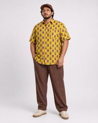 Traditional Floral Print Half Sleeve Plus Size Shirt for Men