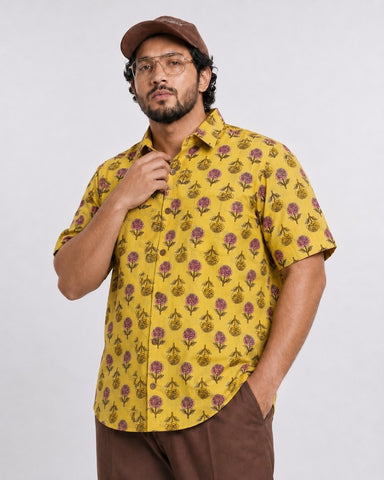 Traditional Floral Print Half Sleeve Plus Size Shirt for Men