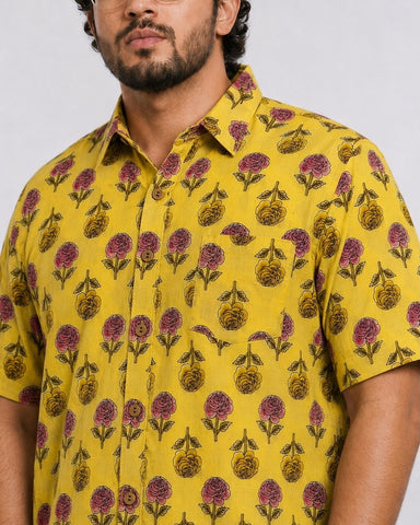 Traditional Floral Print Half Sleeve Plus Size Shirt for Men