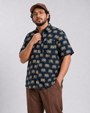 Elephant Print Half Sleeve Plus Size Shirt for Men - Limited Edition