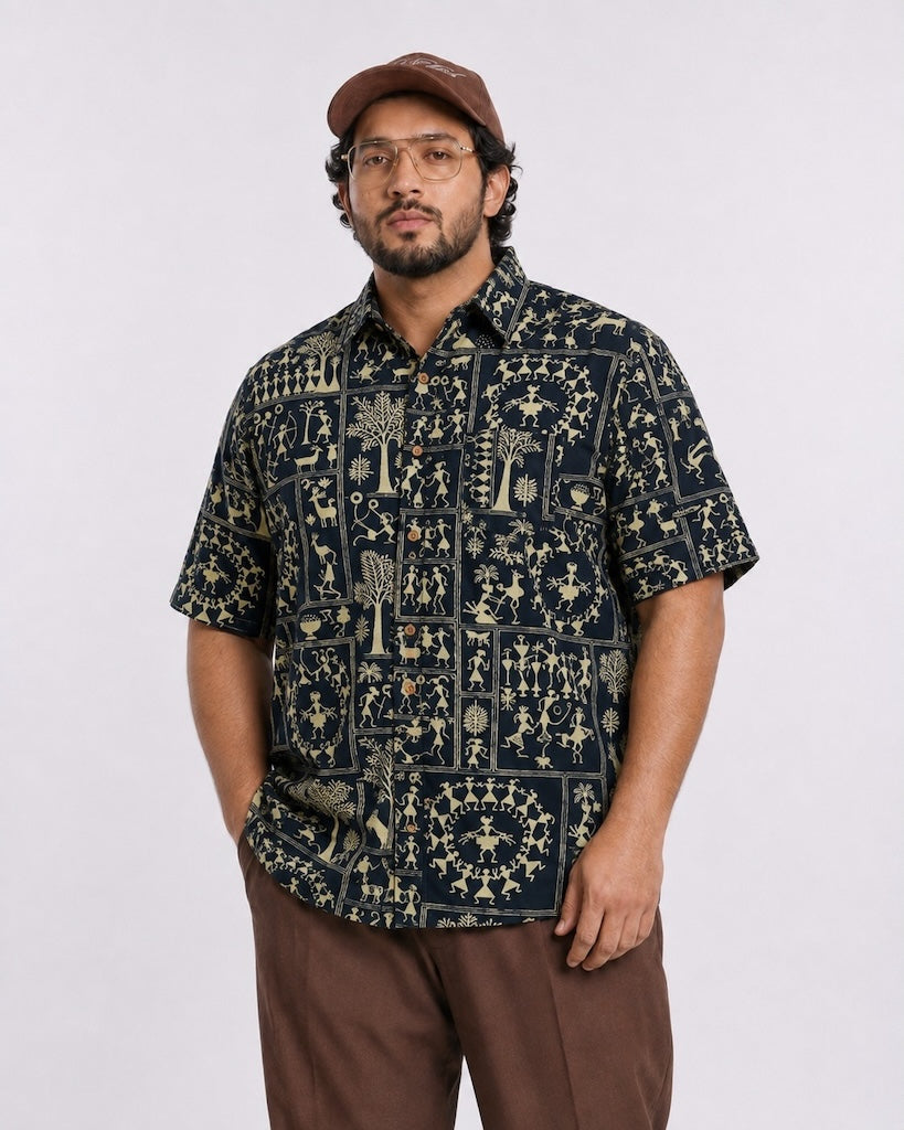 Classic Tribal Print Half Sleeve Plus Size Shirt for Men