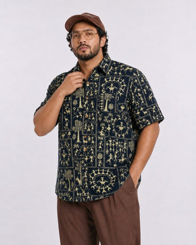 Classic Tribal Print Half Sleeve Plus Size Shirt for Men
