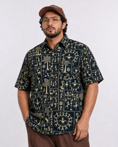 Classic Tribal Print Half Sleeve Plus Size Shirt for Men