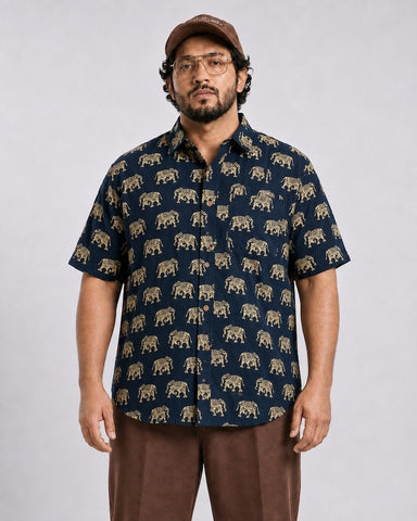 Elephant Print Half Sleeve Plus Size Shirt for Men - Limited Edition
