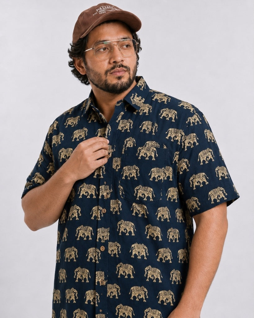 Elephant Print Half Sleeve Plus Size Shirt for Men - Limited Edition